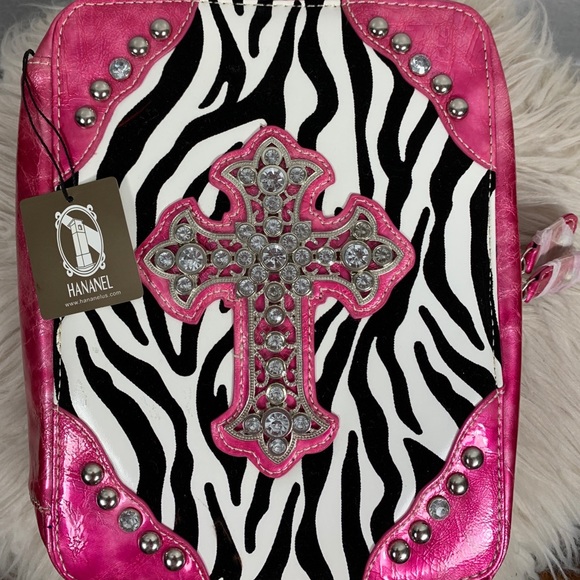 Hananel Zebra Pink Patton Rhinestone Cross Cover - Picture 1 of 3